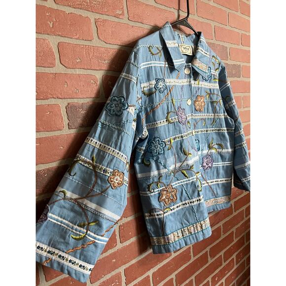 Tantrums | Light Blue Floral Embroidered Shacket - Picture 2 of 5